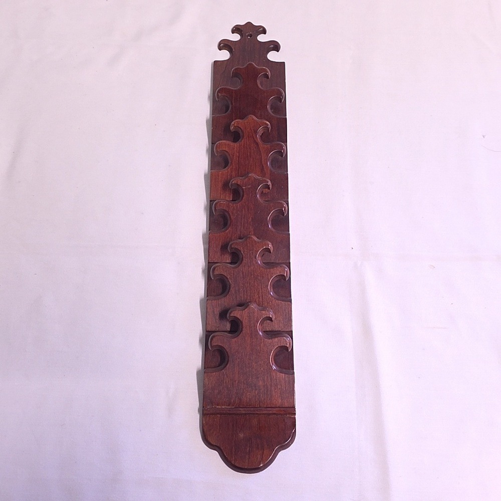 Carl Forslund Card Holder Brown Wood Wall Mount Scalloped Rack Vintage Farmhouse